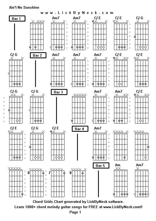 Chord Grids Chart of chord melody fingerstyle guitar song-Ain't No Sunshine,generated by LickByNeck software.